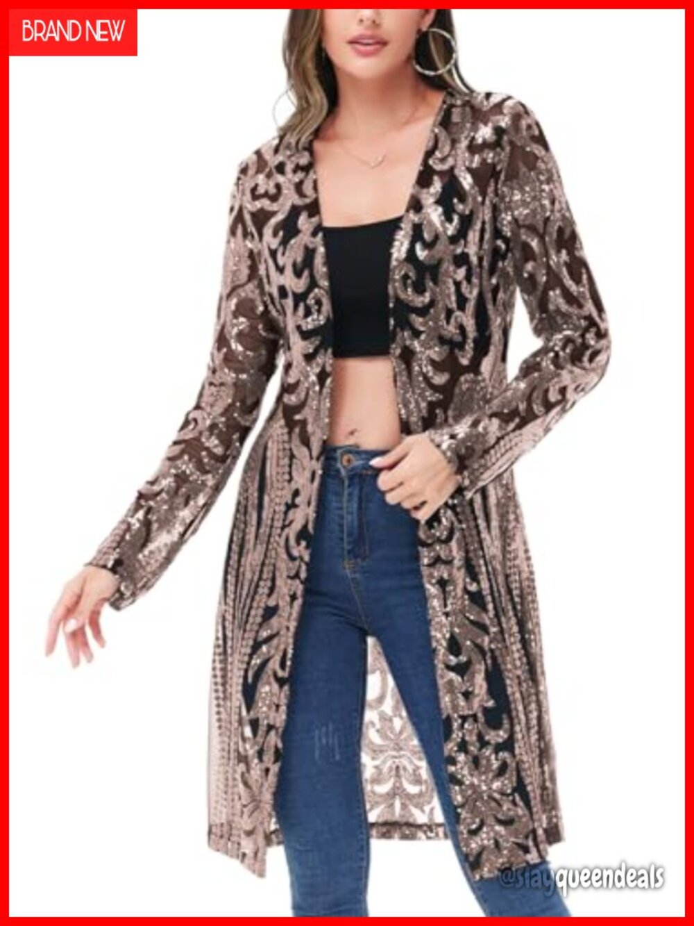 Sparkly Sequin Cardigan Long Sleeve Open Front Glitter Kimono